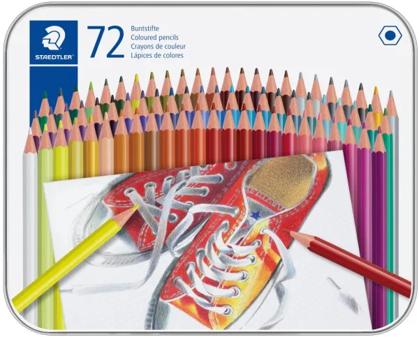 Fargeblyanter sekskantet i metallboks, 72 forskjellige farger